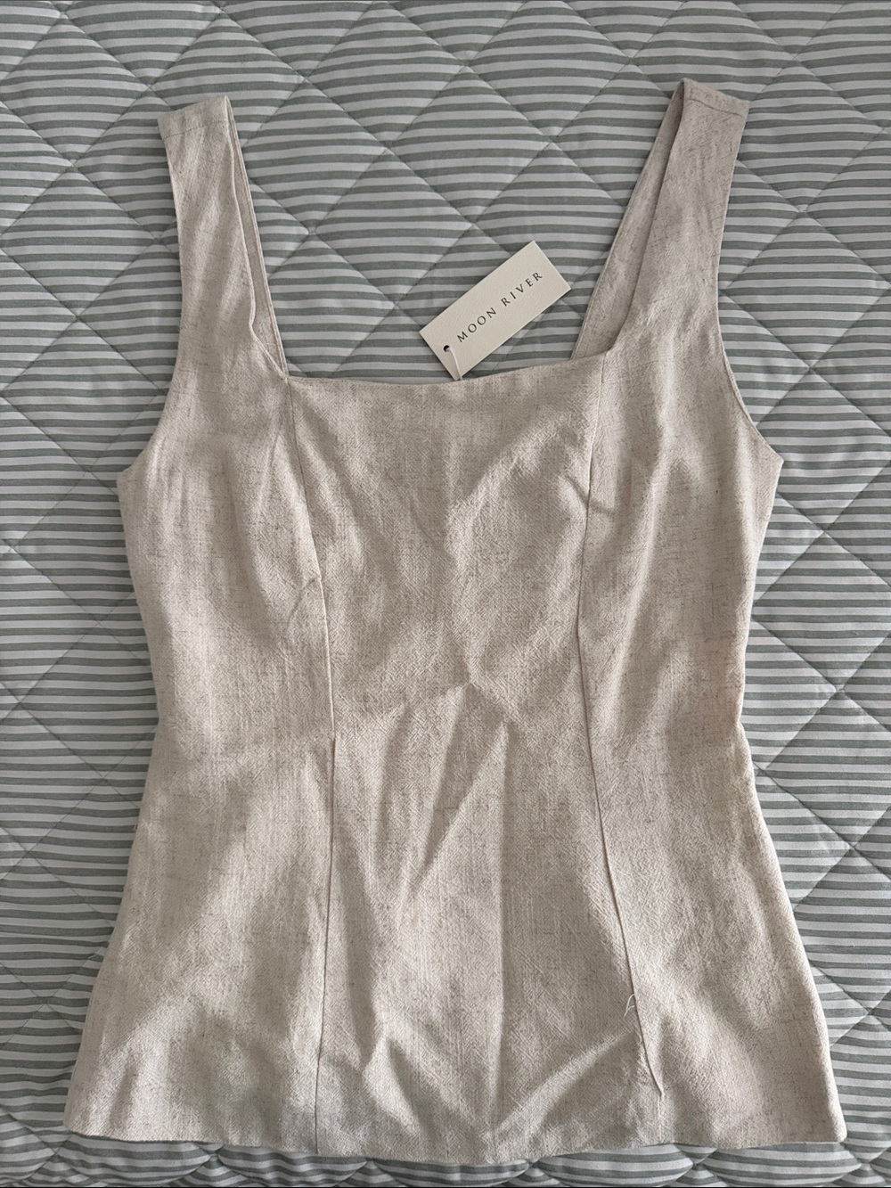 Moon River Neutral Beige Square-Neck Tank